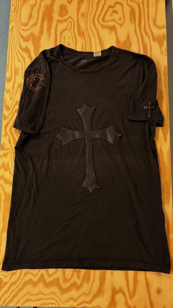 Goth cross - black t-shirt with a large leather gothic cross