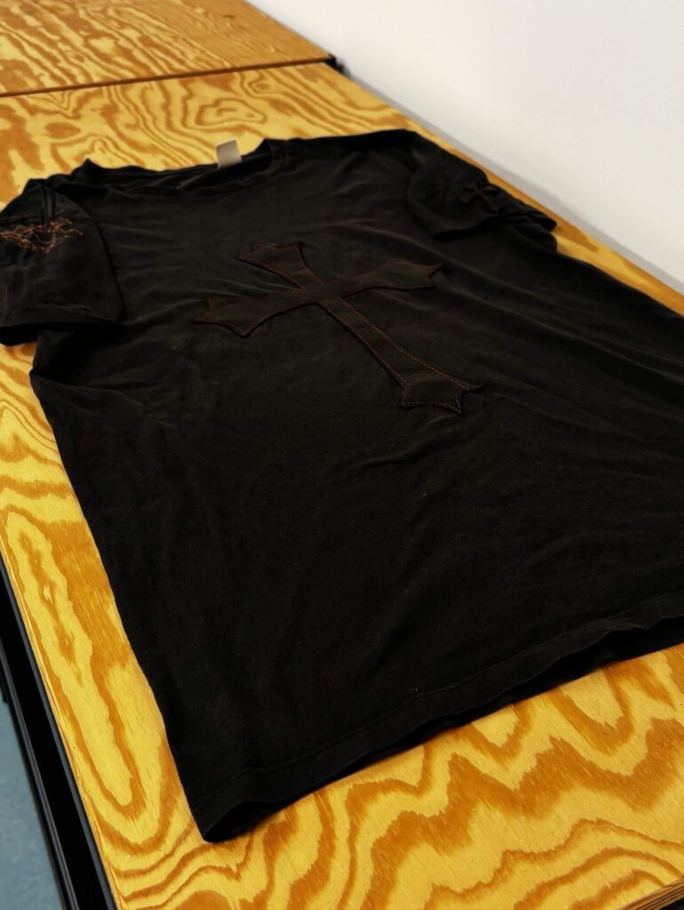 Goth cross - black t-shirt with a large leather gothic cross