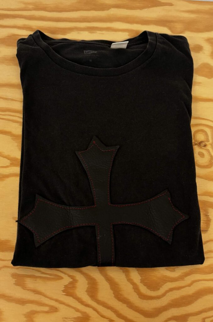 Goth cross - black t-shirt with a large leather gothic cross
