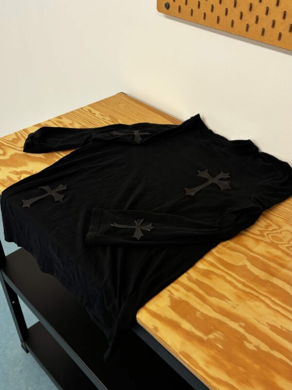 LS-Crosses - black long sleeve shirt with leather crosses