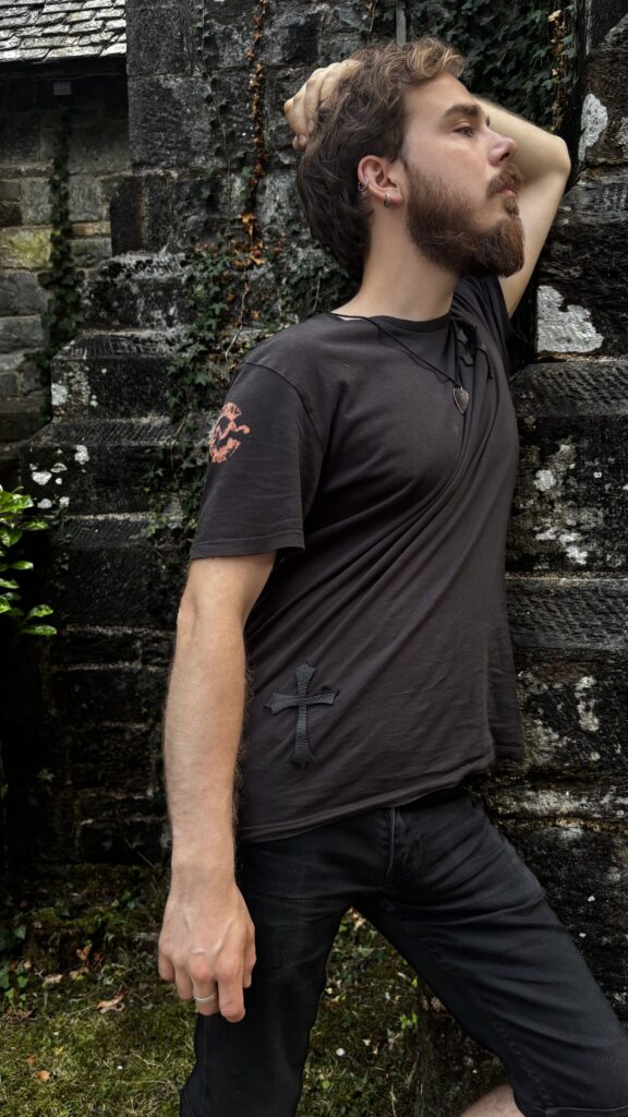 T-Crosses - black t-shirt with leather crosses, worn