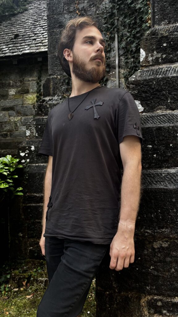 T-Crosses - black t-shirt with leather crosses, worn